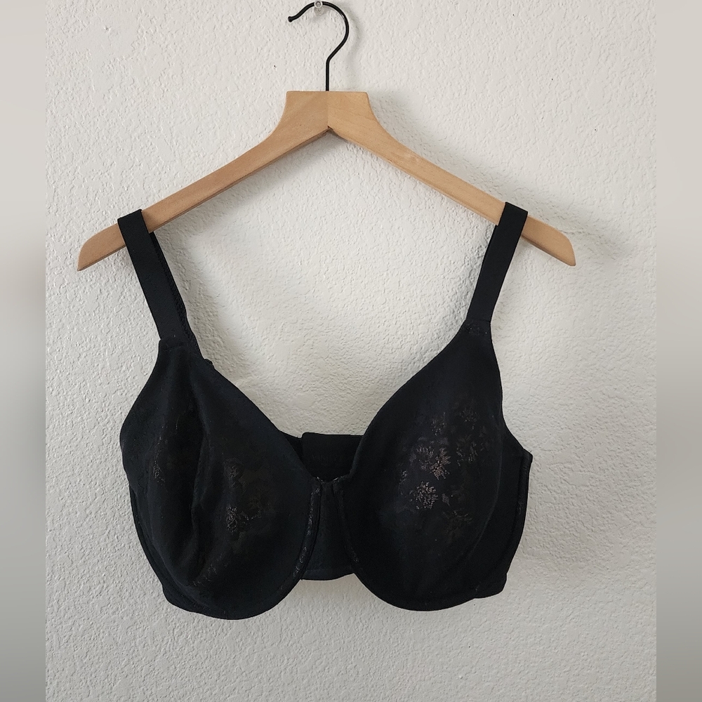 Vanity Fair Black Underwire Lace Overlay Bra Size 38DDD